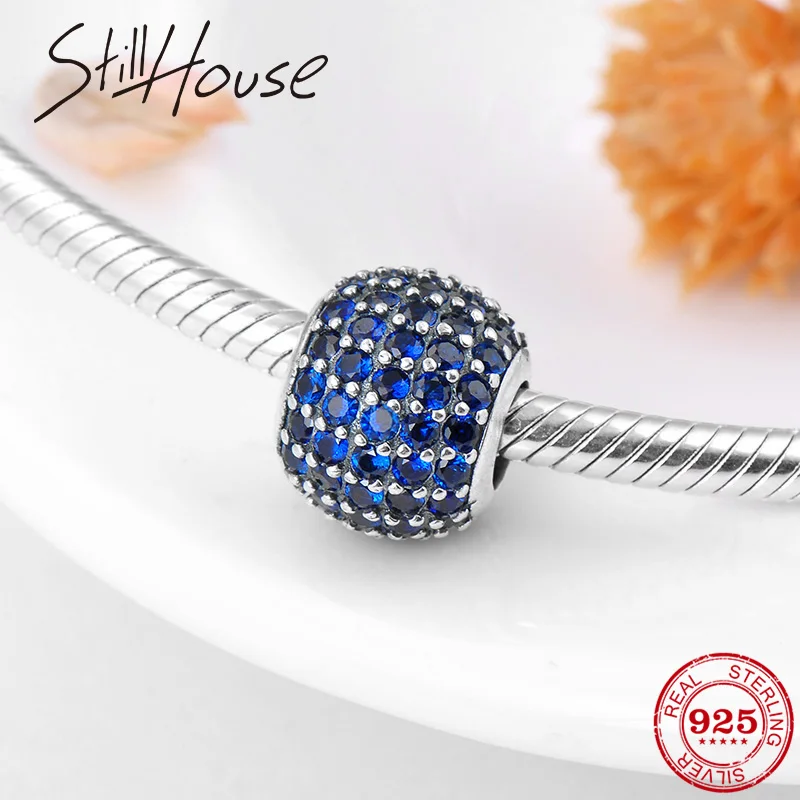 Очаровательные бусины из серебра 925 пробы в форме сердца с голубым кубическим