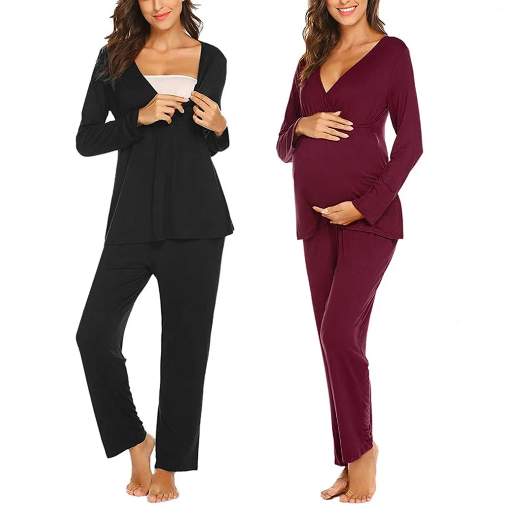 

Women Maternity Long Sleeve Nursing Baby T-shirt Tops+Pants Pajamas Set Suit koszula do karmienia pyjama allaitement pregnant 08