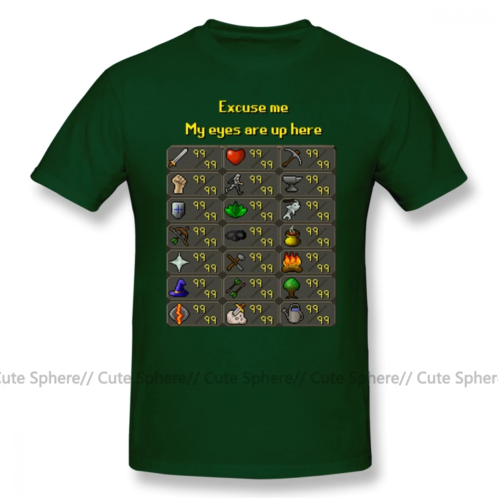 Runescape, футболка, Runescape, My Eyes Are Up Here, футболка, 100 хлопок, графическая футболка, мужская, ХХХ, с коротким рукавом, летняя, забавная футболка - Цвет: Dark Green
