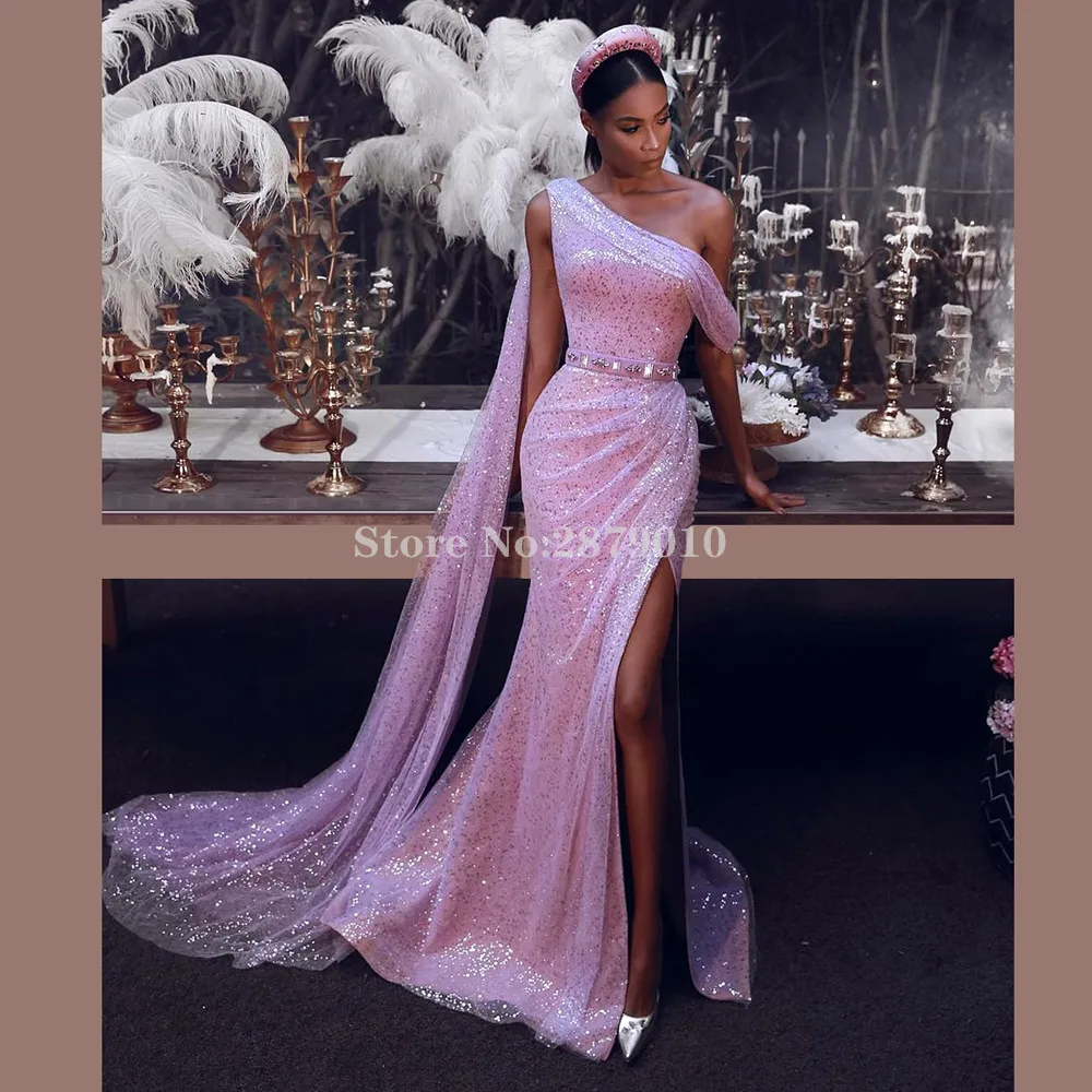 

African Luxury Pink Sparkle Mermaid Evening Dress Floor-Length Metal Spraying Prom Dress Robe De Soiree Aibye Middle East Dubai