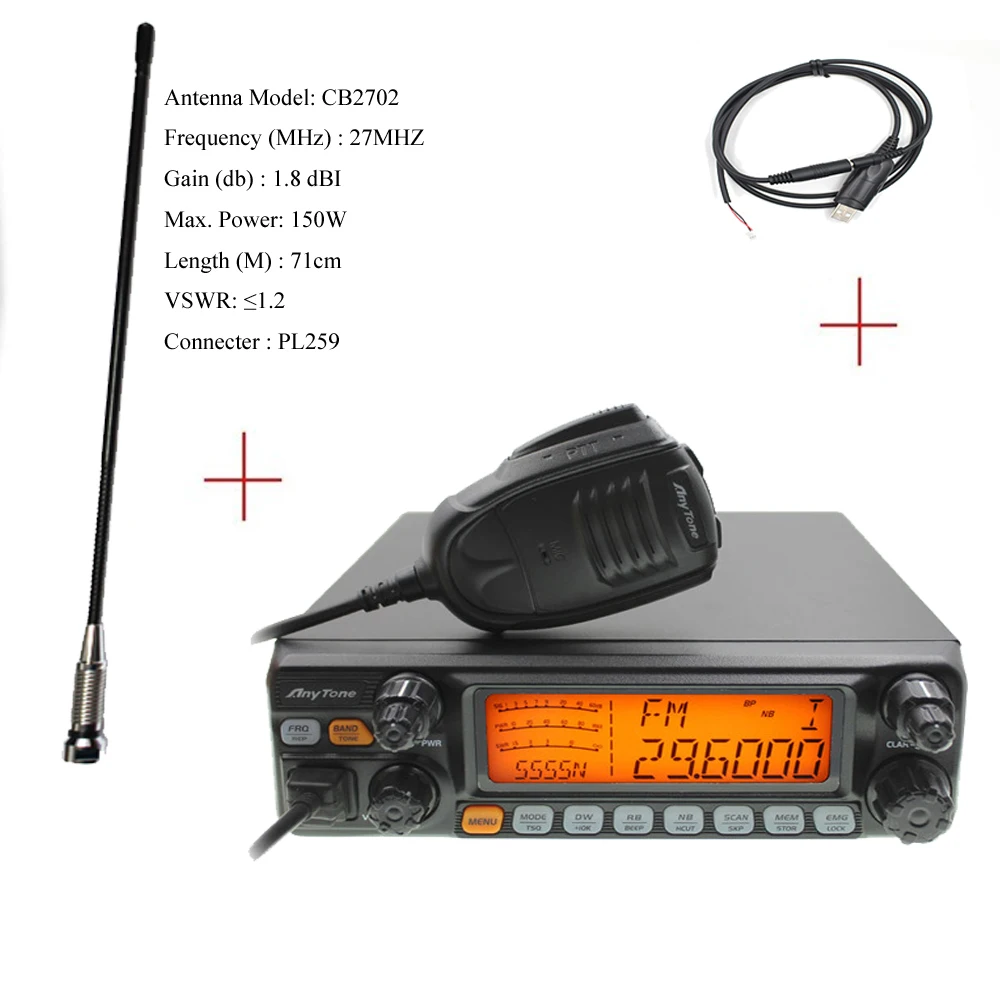 AT-5555N-USB-ANT CB радио ANYTONE AT-5555N 25,615-30,105 Mhz 40 канальный Мобильный приемопередатчик AT555N AM/FM/SSB 11 метров радио - Цвет: AT-5555N-USB-ANT