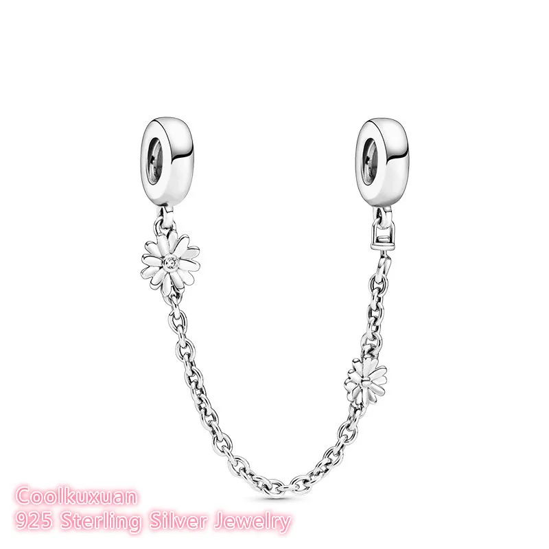 

Весна 100% 925 стерлингового серебра Дейзи цветок Безопасность цепи браслеты с подвесками в виде бус подходящие оригинальным браслетам Pandora, для изготовления ювелирных изделий