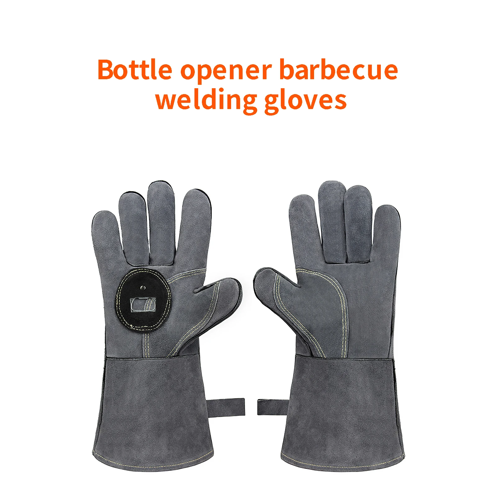 

Термостойкие кожаные перчатки для барбекю, Нескользящие перчатки с открывалкой для бутылок, для кухни, гриля, выпечки, духовки из воловьей к...
