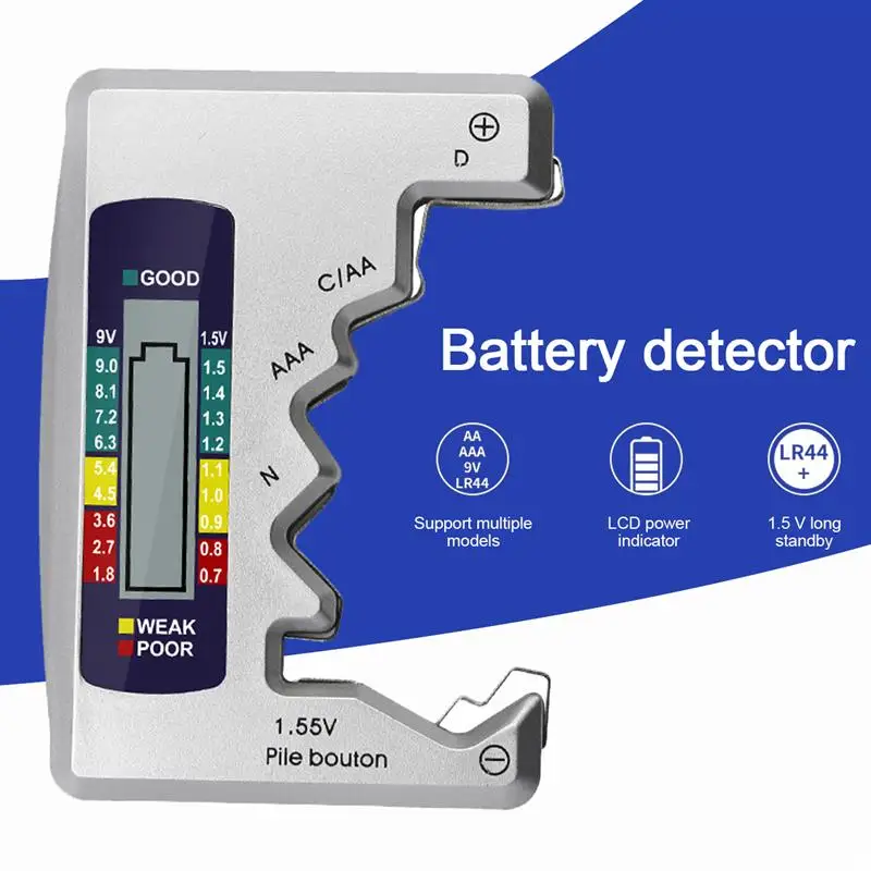 

Digital Battery Tester C D N AA AAA 9V 1.5V Battery Button Cell Capacity Check LCD Display Detector Capacitance Diagnostic Tool