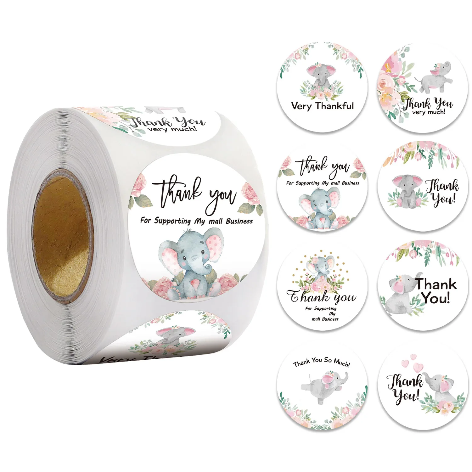 

500Pcs Cartoon elephan Thank You Stickers Labels Seals Thank You for Supporting My Small Business Stickers Round Labels For Shop