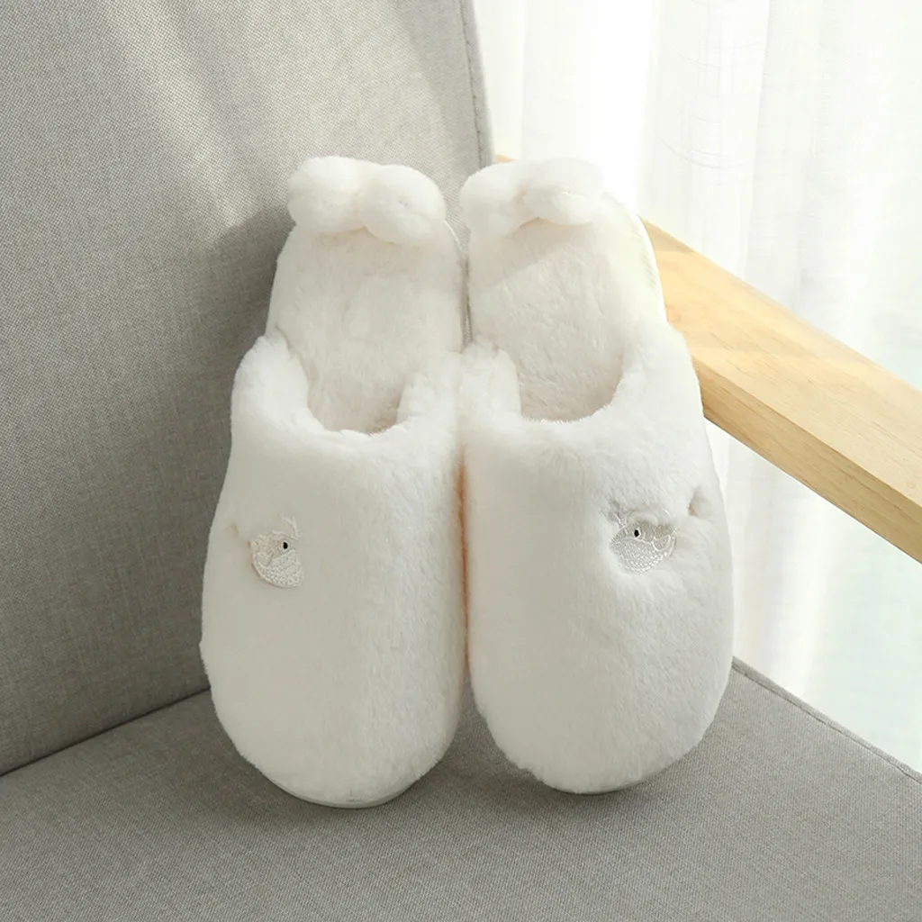 Теплые женские домашние тапочки Милые однотонные зимние с мехом из материала на