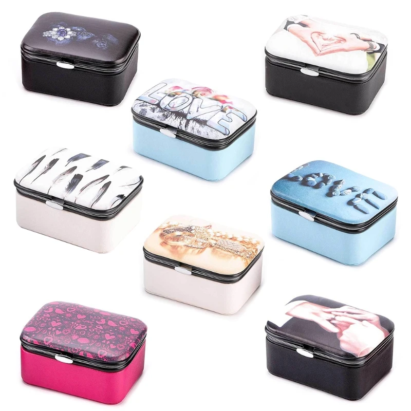 

Travel Leather Bracelet Box Brooch Jewelry Storage Case with Mirror Earrings Necklace Protable Organizer Display