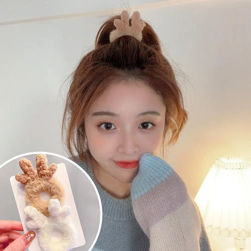 

1 Pair Autumn Winter Cute Plush Hair Tie Antlers Hair Ears Sweet Elastic Women Accessories Hair Bands Girls Cartoon V8y9