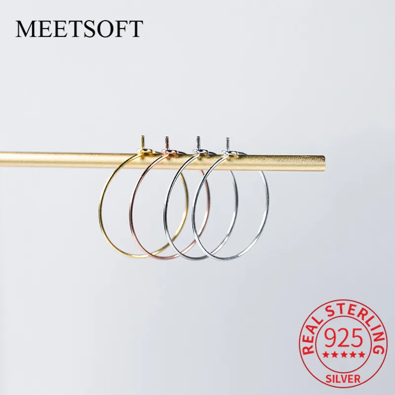 

MEETSOFT Classic 925 Sterling Silver Semi finished 15-35mm Colorful Hoop Earrings of DIY Handmade Fine Jewelry chic Accessory