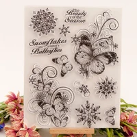 butterfly snowflake transparent clear silicone stamp seal cutting diy scrapbook rubber coloring embossing diary decor reusable