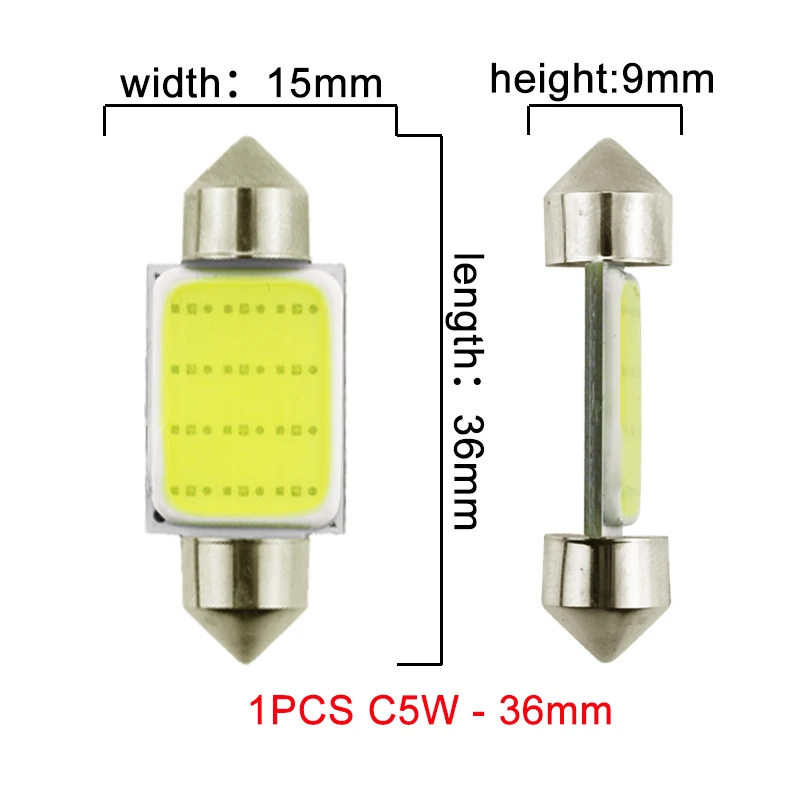 C5W - 36mm 1x гирлянда 31 мм 36 мм/39 мм/41 мм C5W C10W светодиодный COB лампы 12SMD 12V 7000K интерьер автомобильного салона Чтение багажный фонарь супер яркий белый - Испускаемый цвет: C5W - 36mm