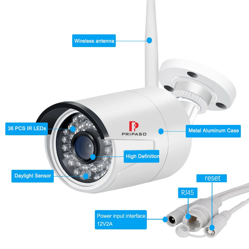 PRIPASO Беспроводная комнатная камера безопасности 1080P Водонепроницаемая 2.0MP HD Wifi