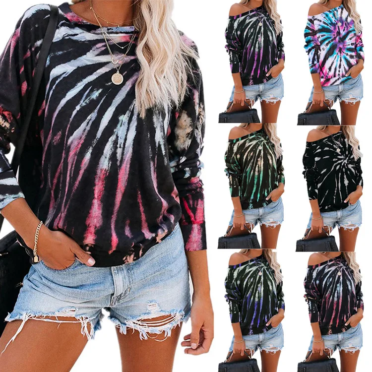 

Europe and the United States women's blouses qiu dong tie dye printing long fleece t-shirts