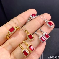 kjjeaxcmy fine jewelry 925 sterling silver inlaid natural ruby earrings ring pendant lovely girl suit support test