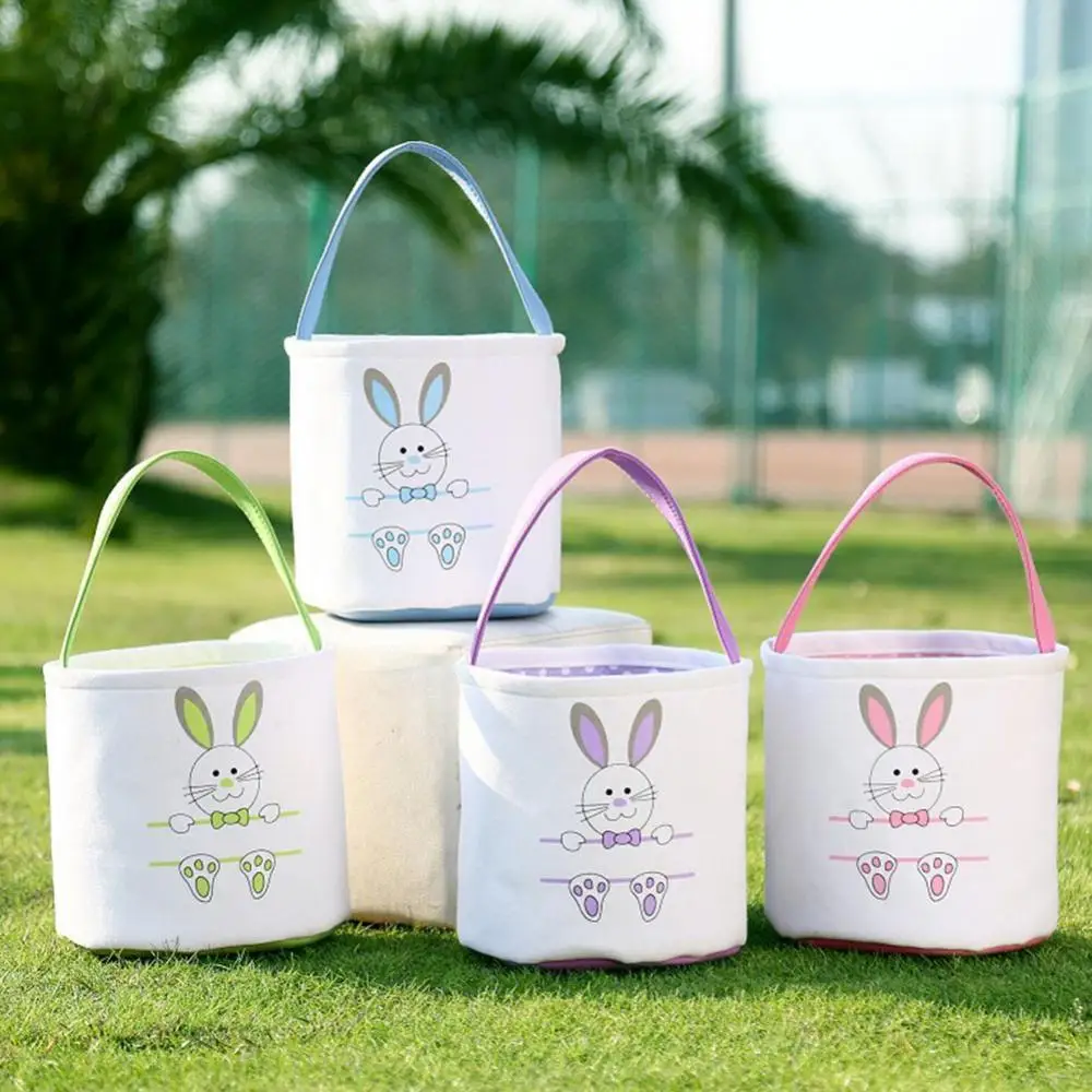 

Easter Gift Cute Rabbit Pattern Canvas Bucket Bag Handbag Basket for Girls Boys