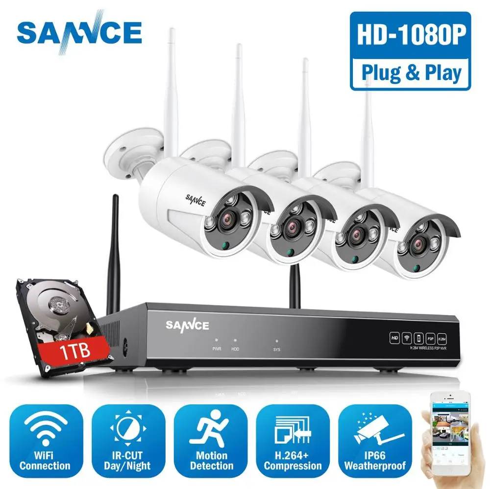 Камера Наружного видеонаблюдения SANNCE 8 каналов 1080P Wi Fi 4 шт.|Система наблюдения| |