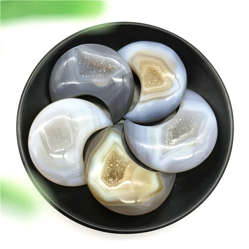 1 шт. Прямая поставка натуральный агат геодвигатель в форме Луны Хрустальный