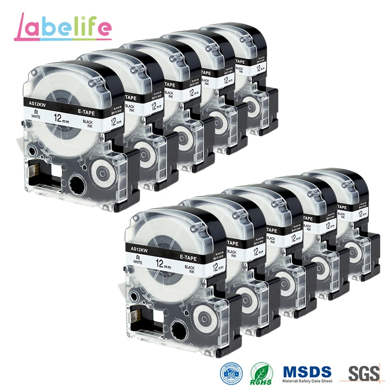 Labelife 10 шт SS12KW LC-4WBN совместимый Epson LabelWorks LK лента стандарт 12 мм черный на белом для LW-300, LW-400 и LW-600P