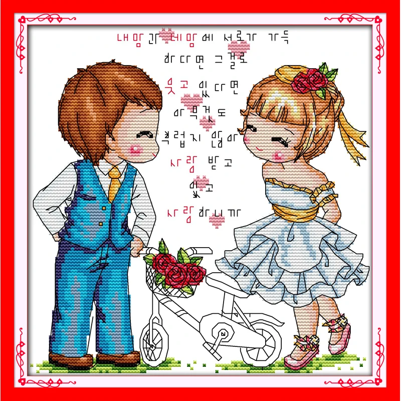 

Everlasting Love Bike Wedding Chinese Cross Stitch Kits Ecological Cotton Stamped 14CT 11CT DIY Gift Wedding Decoration For Home