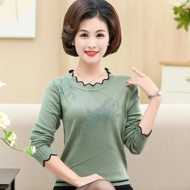 Women'S Pullover Sweater Long-Sleeved Printed Women Plus Size Autumn And Winter 40-50 Years Old Mother Knitted Top DA375 | Женская