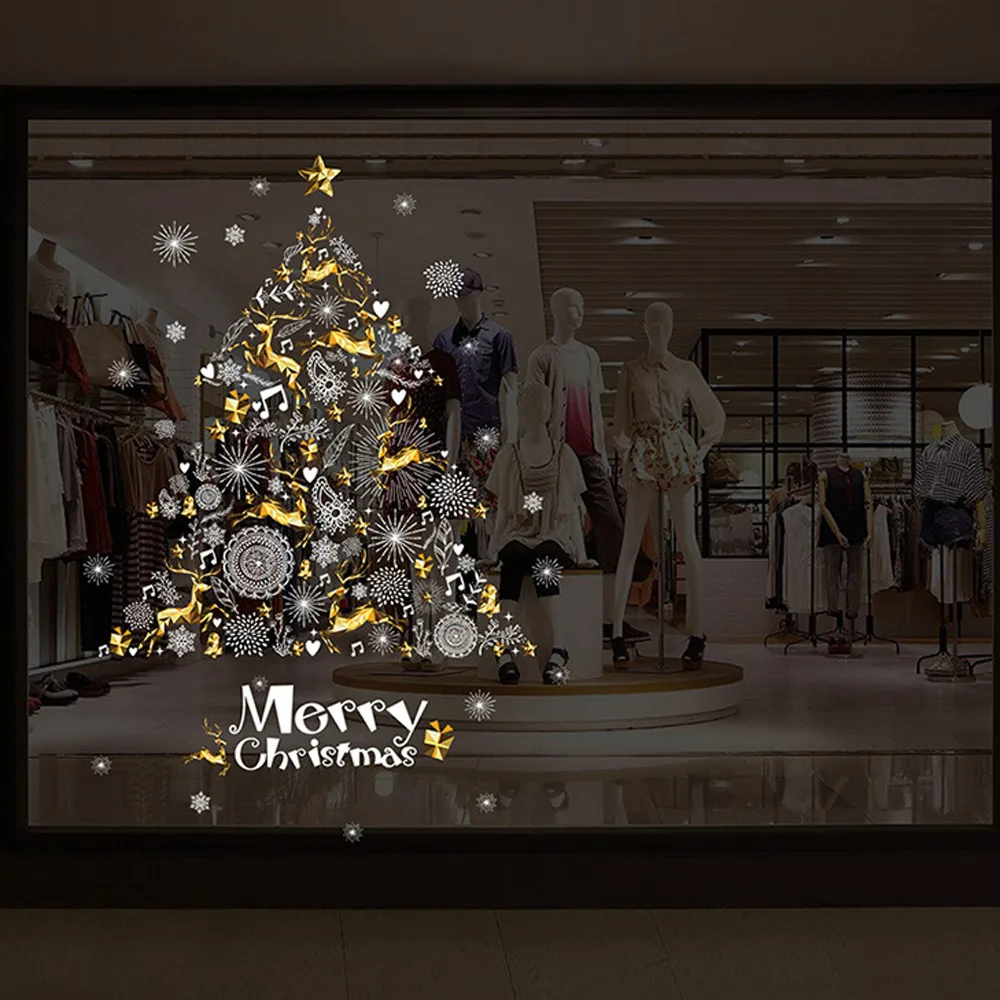 Цветок Дерево Decoracion Para Arbol De Navidad Рождество магазин окна украшения стены съемные наклейки Рождественская елка олень#37