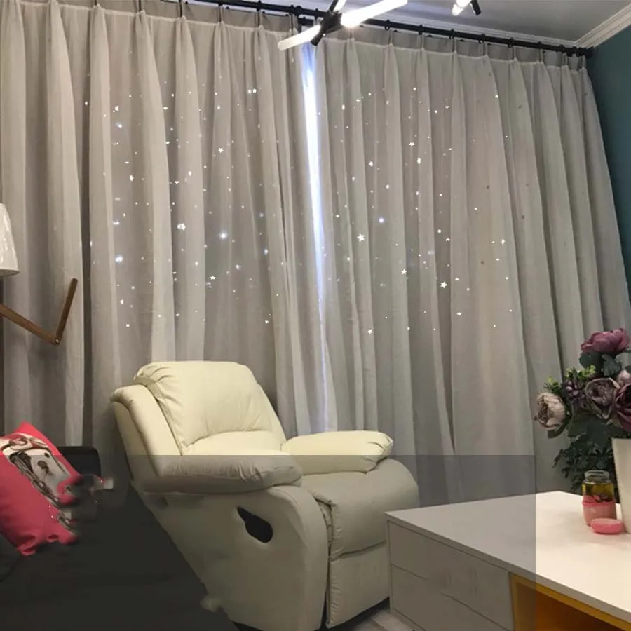Тканевые занавески для детской с полыми звездами цветные двухслойные оконные