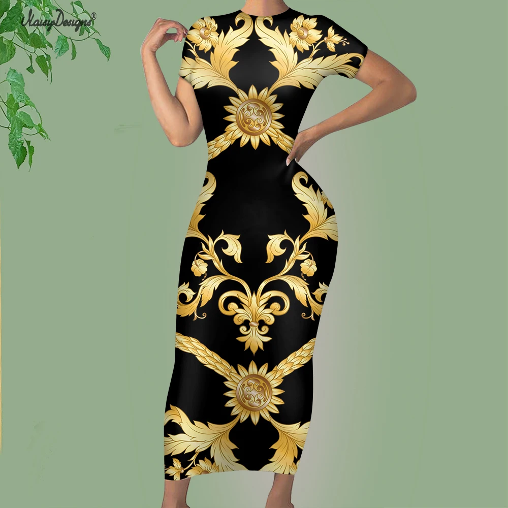Noisydesigns Золотое Европейское дизайнерское платье с цветочным принтом женское