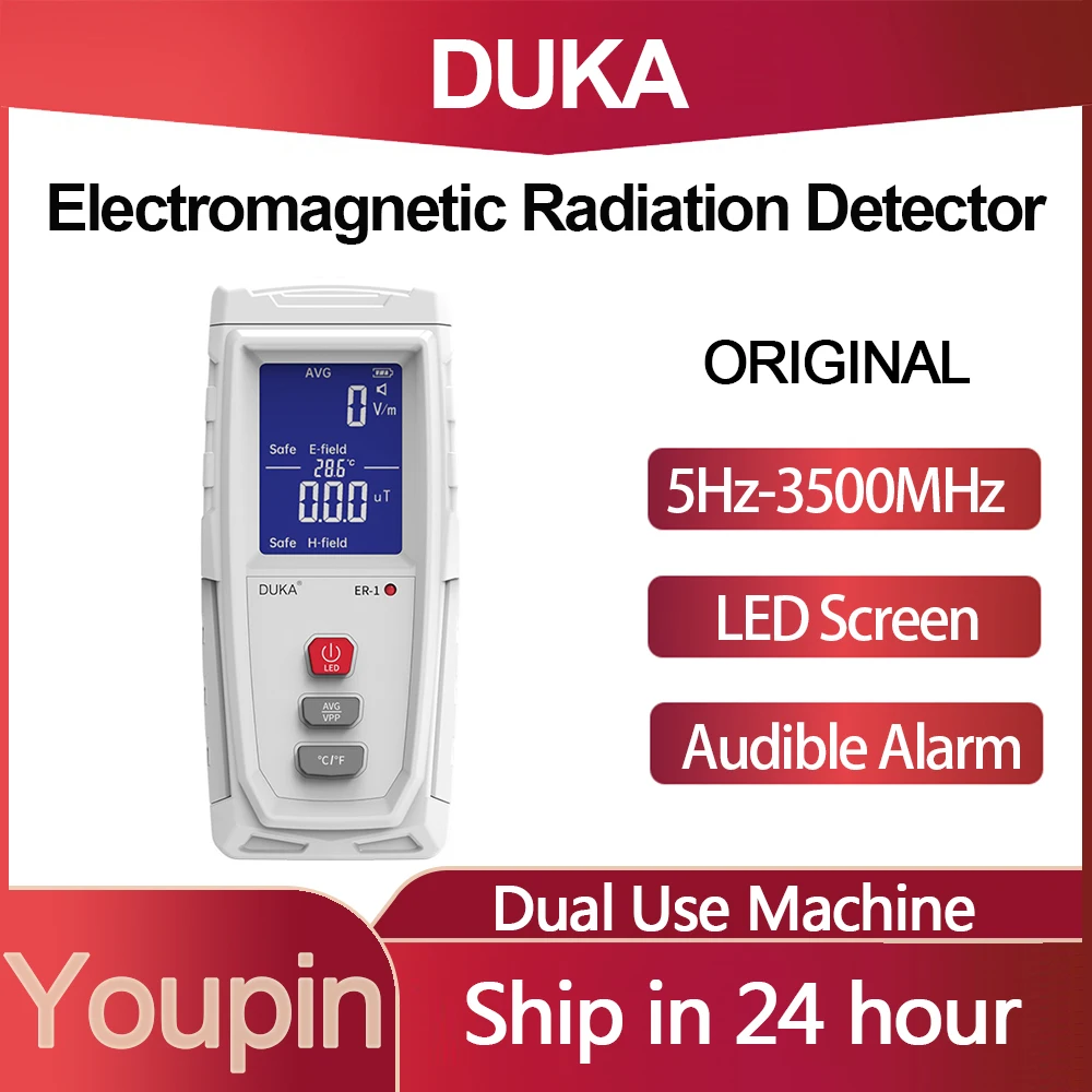 

Youpin DUKA Digital Electromagnetic Radiation Detector LED Electric Magnetic Field Meter 5Hz-3500MHz Frequency Tester Indicator