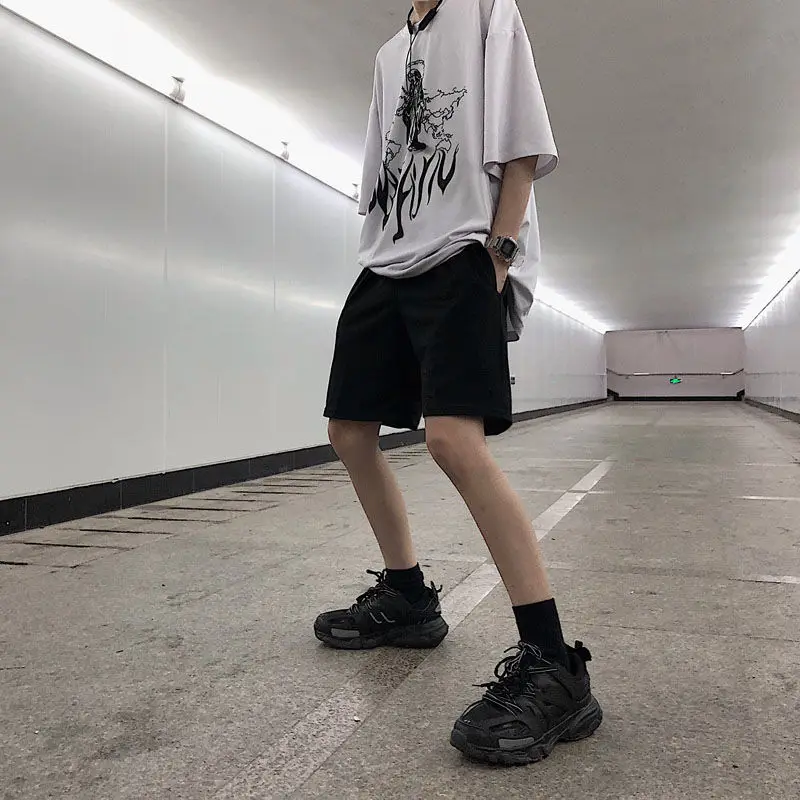 

2020 Women Five Pointed Shorts Solid Black Grey Wide short Pants Unisex Students Casual Oversized Streetwear Hip Hop Punk Style
