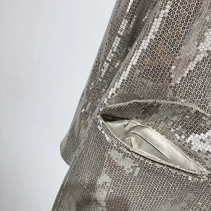 Женский блестящий пиджак с блестками Cakucool серебристый отложным воротником