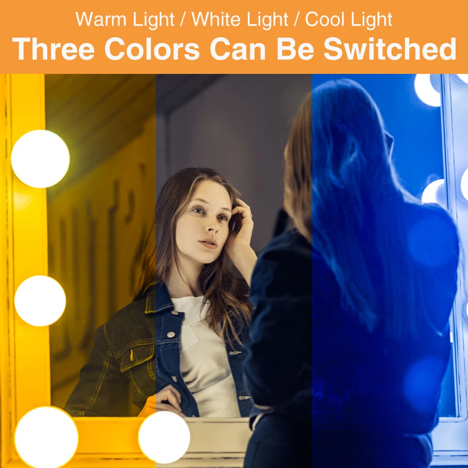 

5V LED Makeup Mirror Lamp Bulb Three Light Colors Hollywood Makeup Vanity Light USB Wall Light Dimmable Dressing Table Lighting
