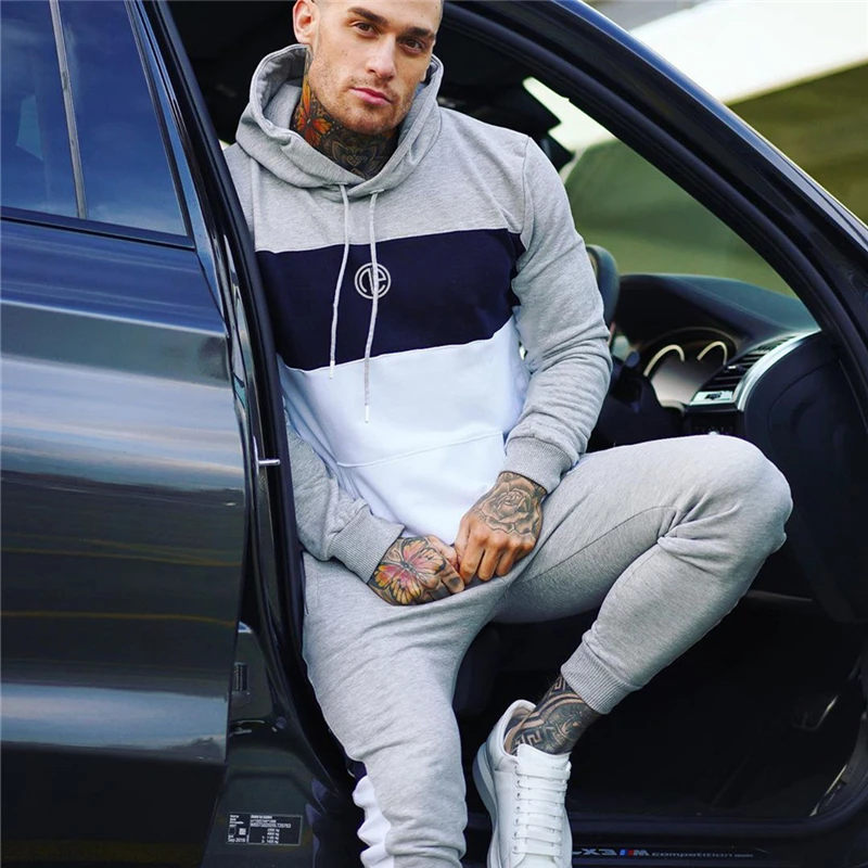 

2 pieces Set Long Sleeve Stand Collar Sweatshirt Sports Set Gyms Clothes Men Sport Suit Training Men Sports Wear Hoodies+Pants