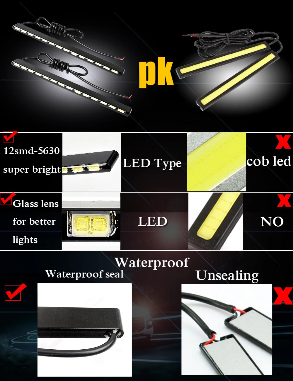 Дневные ходовые огни в алюминиевом корпусе 2 шт. дневсветильник 7030 SMD 14 LED s
