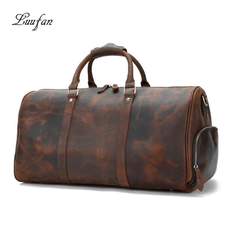 

Luufan Vintage Crazy horse leather Man travel duffel genuine leather big travel bag cow leather Boston bag luggage weekend bags