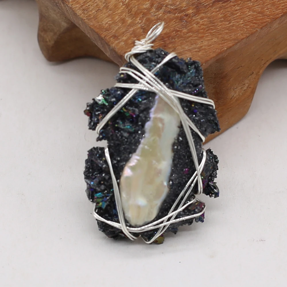 

Подвеска из натурального камня черная Хрустальная бутона неправильной формы серебряная подвеска с жемчугом для изготовления ожерелий сво...