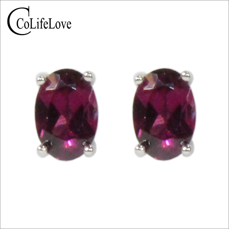 

CoLife Jewelry 6*8mm Simple Garnet Stud Earrings 100% Natural Garnet Silver Earrings Classic 925 Silver Garnet Jewelry