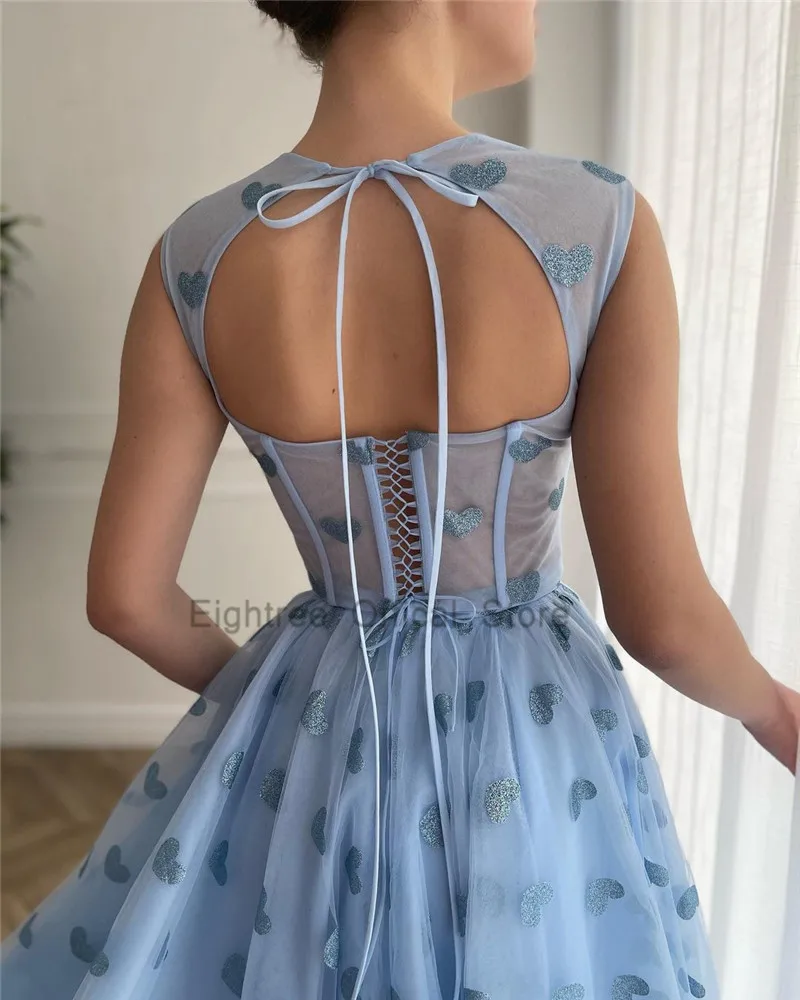 

Eightree Light Blue Two Piece Prom Dresses Short 2021 Tea Length Formal Evening Party Gowns Cocktail Dress Vestido de Fiesta
