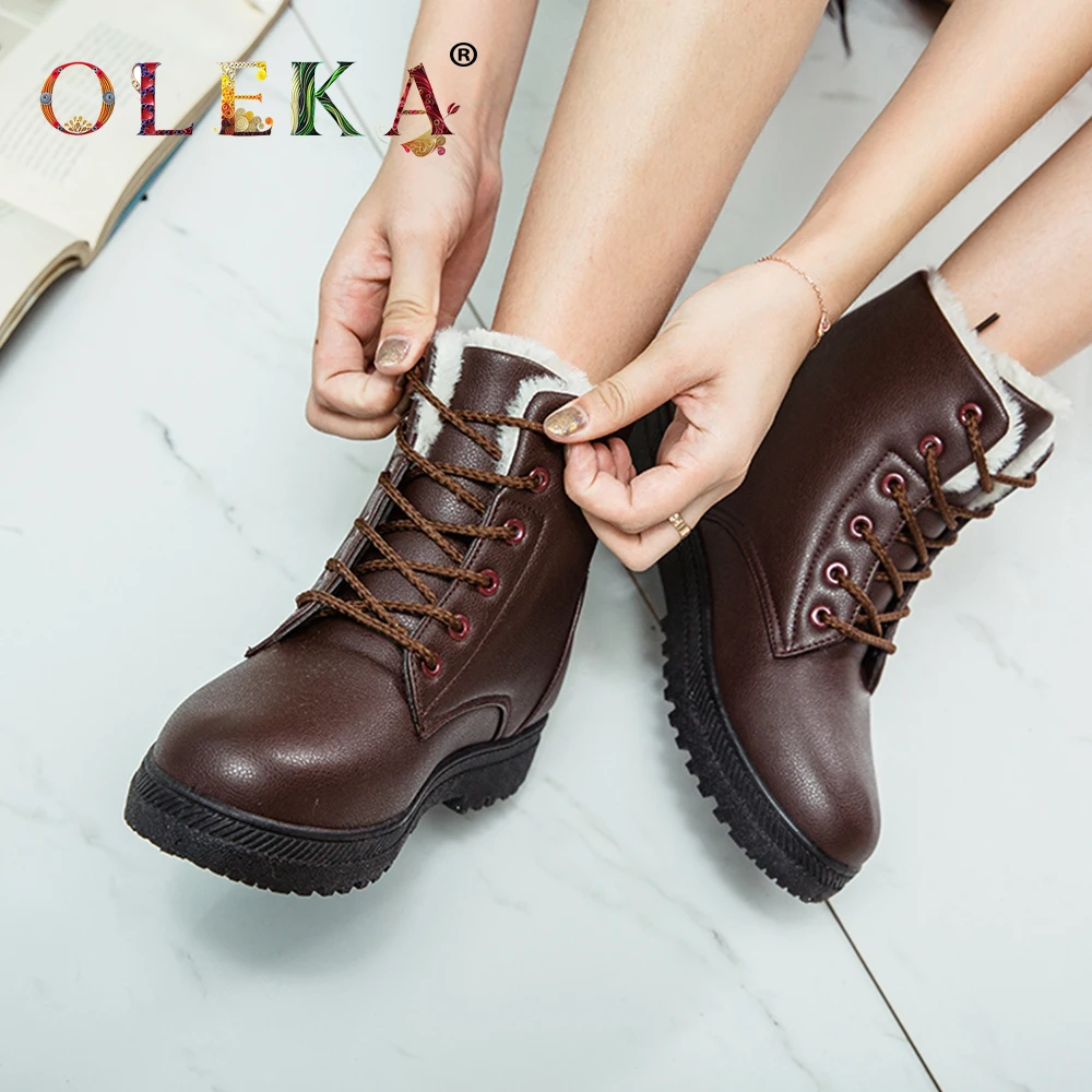 OLEKA/теплые зимние женские ботинки Женские на платформе с круглым носком и