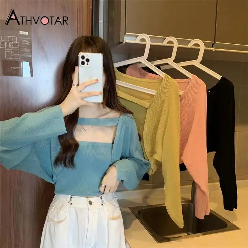 

Кроп-топ женский из двух частей, с длинным рукавом