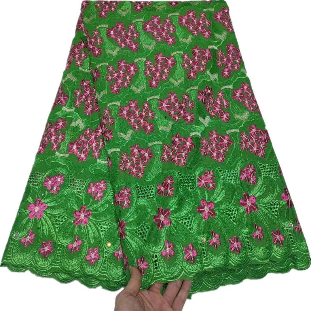 

2021 Latest Green African Lace Fabric High Quality Nigerian Fabric Embroidery Swiss Voile Lace In Switzerland 5Yards For Dresses
