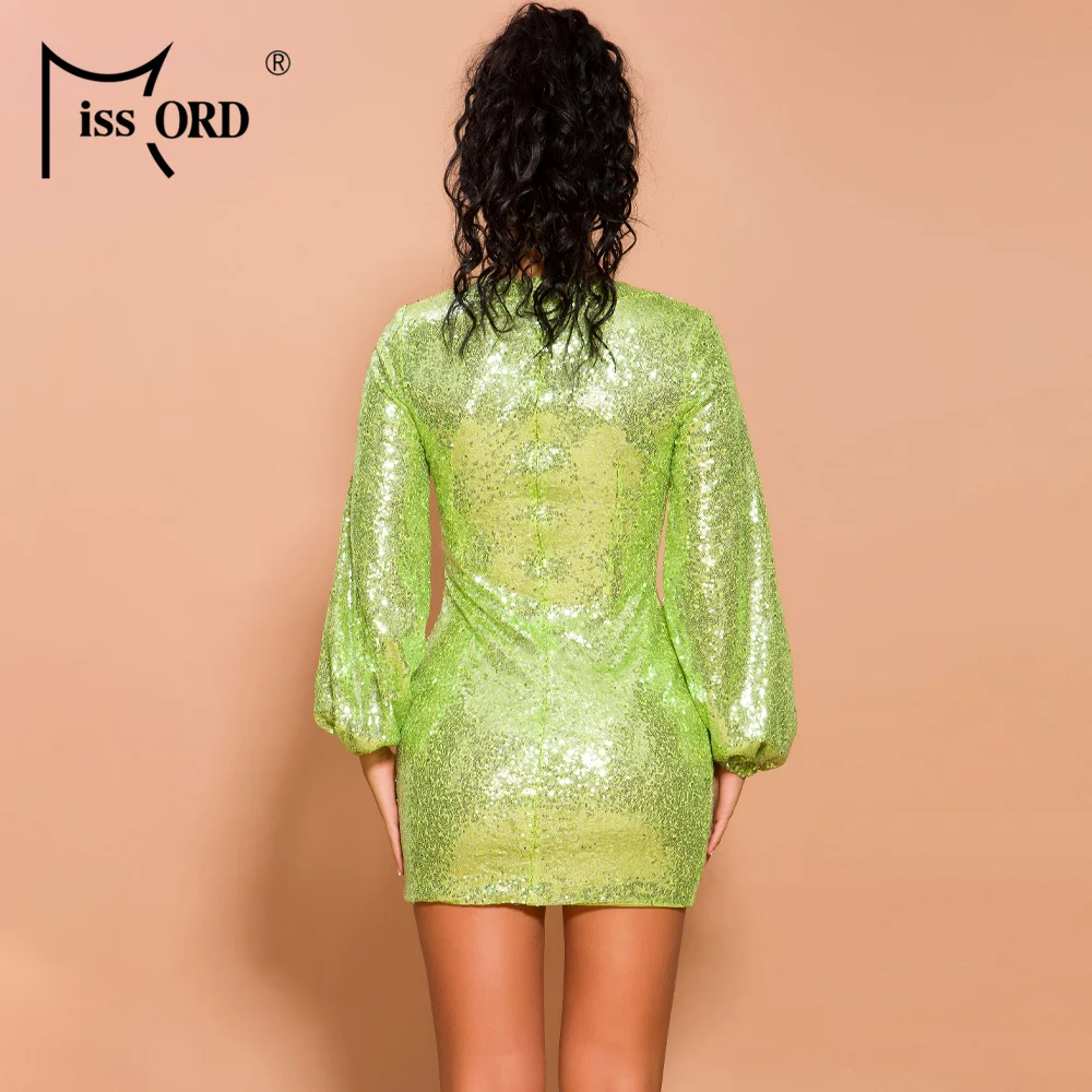 Missord женское сексуальное платье с круглым вырезом с пышными рукавами и пайетками женское однотонное мини элегантное платье FT19489-2