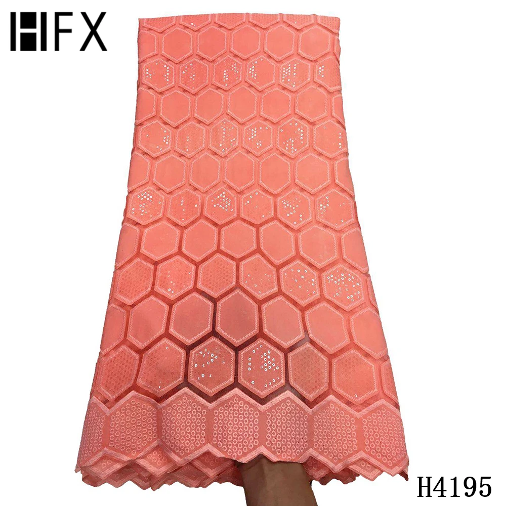 

HFX Popular Design 2020 Lace Fabric Sequins Mesh African Lace Fabric High Quality Embroiderd Chiffon Fabric 5 yards Party Dress