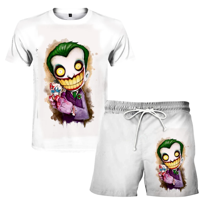 

Summer men's casual suit 2021 fashion trend 2-piece sportswear cartoon animation short sleeve T-shirt + shorts suit men's sports
