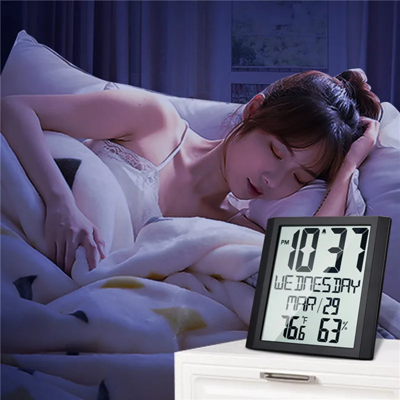 

LED Wall Clock Large Clock Mute Digital Temperature Humidity Electronic Clock Modern Design Decoration Home Office