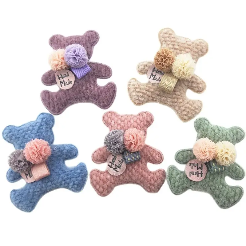 

10Pcs 5.5*6.5cm Handmade Bear Flowers Ball Padded Appliques For DIY Baby hair Clip headwear crafts Decor Ornament Accessories