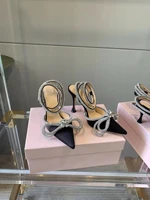 new season pumps double bow crystal embellished heeled sandals black satin wedding shoes