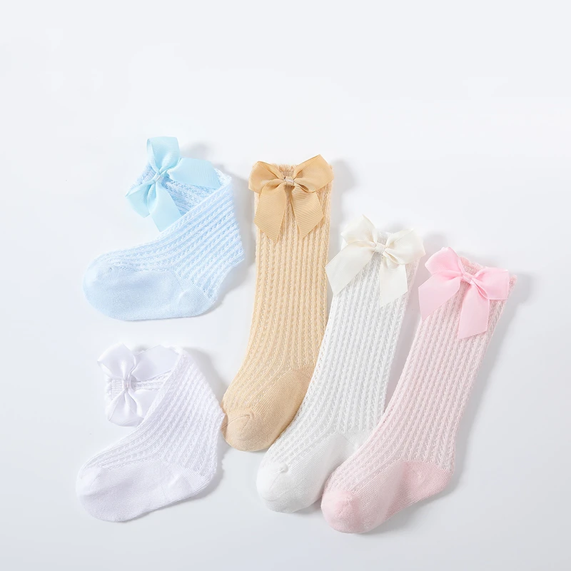 Calcetines hasta la rodilla con lazo para ni&ntilde;as peque&ntilde;as, medias s&oacute;lidas de princesa, de malla transpirable, accesorios de estilo espa&ntilde;ol-5