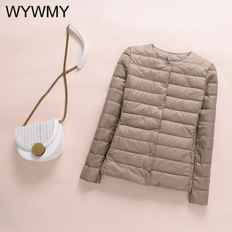 WYWMY Winter Jacket Women Down Coat Ultralight Collarless Duck Down Jacket Portable Female Padded Parkas O-Neck Puffer Overcoats