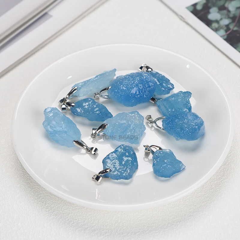 1pc Natural Aquamarine Raw Stone Pendant Energy Original Fashion Jewelry For Men Women DIY Necklace gift | Украшения и аксессуары