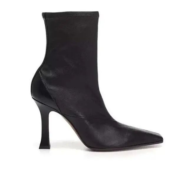 

Moraima Snc Ins/модные ботинки на высоком каблуке; Черные кожаные ботильоны с квадратным носком; Женские сапоги для верховой езды из эластичной тк...